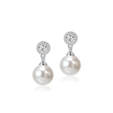 Elegant CZ Pearl Drop Earrings for Women Bridesmaid Wedding Prom (White)