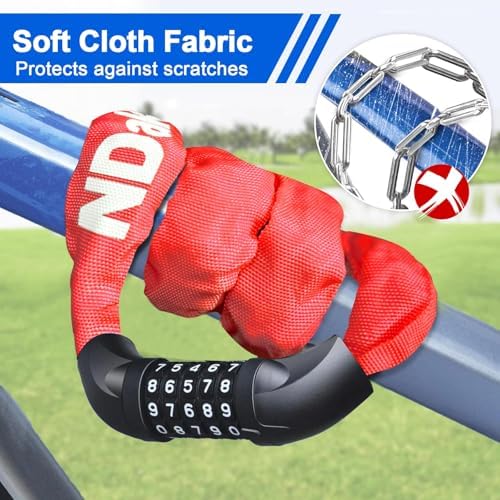 NDakter Bike Chain Lock, 5 Digit Combination Heavy Duty Anti Theft Bicycle Chain Lock,2.62/3.2/4.27/5/6Ft Long Security Resettable Bike Locks for Bike, Bicycle, Scooter, Door, Gate, Fence-4/6mm Thick