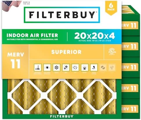 Filterbuy 20x20x4 Air Filter MERV 11 Allergen Defense (6-Pack), Pleated HVAC AC Furnace Air Filters Replacement (Actual Size: 19.50 x 19.50 x 3.63 Inches)