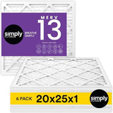 Simply 20x25x1 Air Filter, Merv 13, MPR 1500, 6 Pack, For Home AC Furnace & HVAC (Actual Size: 19.75"x24.75"x0.75") DUST, Pet, & Allergy Control