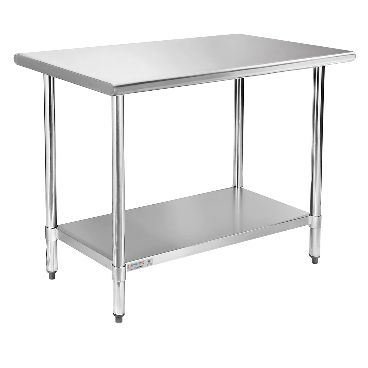 STABLEINK NSF Stainless Steel Prep Table, 30 x 48 Inches 4ft Metal Workbench with Adjustable Lower Undershelf, for Commercial Kitchen, Restaurant, Hotel, Laundry and Garage