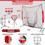 PowerNet Baseball Softball Practice Net 7x7 with Baseball Accessories for Practice Pitching, Batting & Fielding, Ball Caddy, Weighted Baseballs, Tee