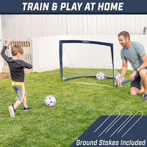 GoSports Portable Soccer Goals for Kids - 13 Color Options - Choose 4 x 3 ft or 6 x 4 ft - Team Tone Pop Up Nets for Backyard