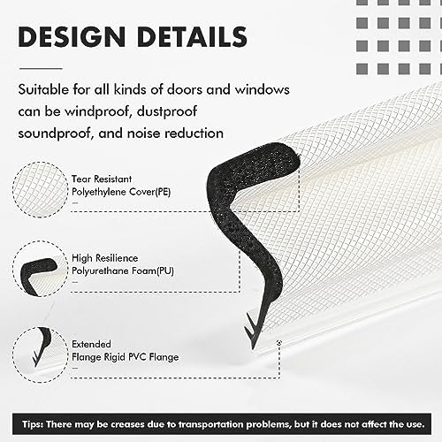 BBTO Weather Stripping Door Seal Strip Kerf Soundproof Strip V-Shaped Q Foam Weather Stripping Exterior Door Frame for Summer Windows Large Gap Seal and Easy Installation(40 Feet,White)