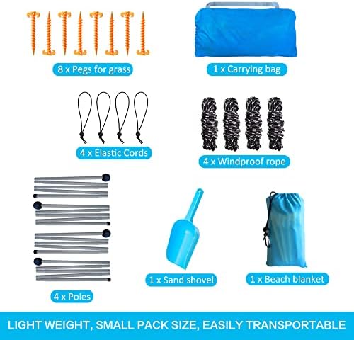 Beach Canopy, Beach Tent Sun Shelter with Beach Blanket,Beach Shade 11x11 FT with UPF 50+ UV Protection, Beach Sun Shade Canopy for Beach, Camping, Backyard and Picnics.