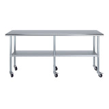 AmGood 18 in. x 84 in. Stainless Steel Work Table with Wheels | Metal Kitchen Food Prep Table | NSF