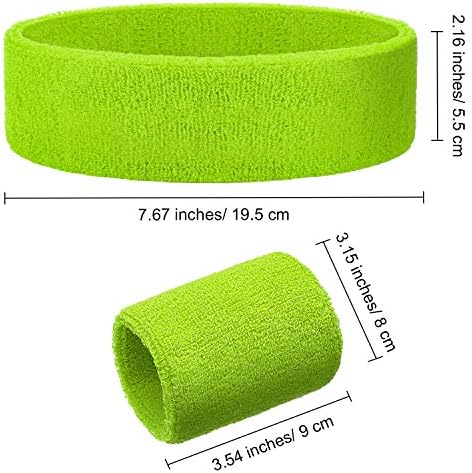Bememo 6 Pcs Neon Sports Sweatbands Set Paris Sports Competitions Sweatbands 2 Headband 4 Wristbands Breathable Terry Cloth Athletic Bands for Basketball Tennis Costumes Cosplay