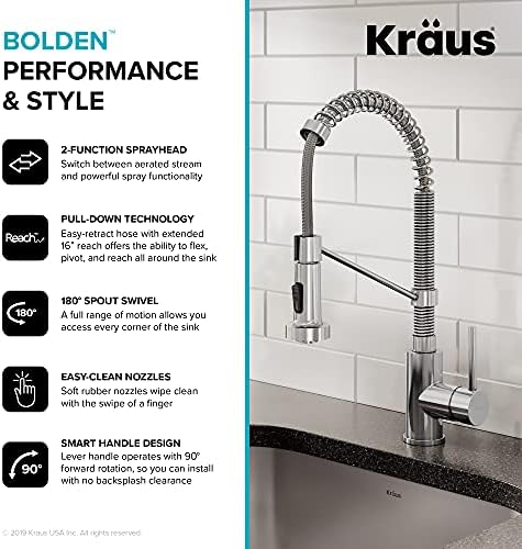 KRAUS Bolden Commercial Style 2-Function Single Handle Pull Down Kitchen Faucet in Chrome, KPF-1610CH (Pack of 1)