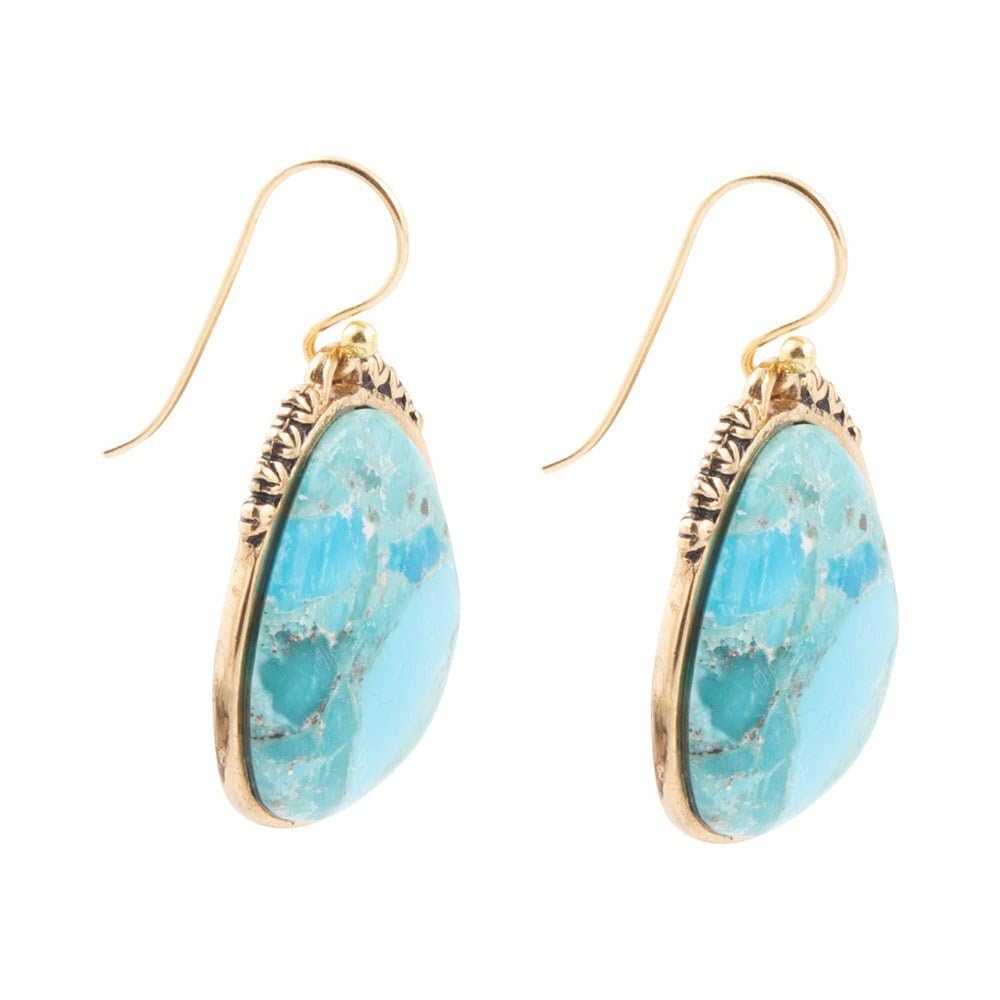 Barse Agave Genuine Blue Turquoise Drop Earrings, Golden Bronze, 1.5-Inch
