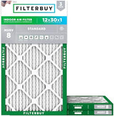 Filterbuy 12x30x1 Air Filter MERV 8 Dust Defense (3-Pack), Pleated HVAC AC Furnace Air Filters Replacement (Actual Size: 11.88 x 29.88 x 0.75 Inches)