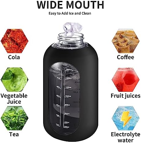 CIVAGO 32 oz Glass Water Bottle with Straw and Handle, Large Sports Motivational Water Bottle Flask with Time Marker, Leakproof Water Jug Canteen with Silicone Sleeve for Gym,Army Green