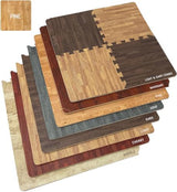 Sorbus 48Sq. Ft. Wood Grain Floor Tiles Foam Mat EVA Interlocking Mats Tile 3/8-Inch Thick Flooring Wood Puzzle Exercise Mats w/Borders - Home Playroom Basement, Apartment, Trade Show, Baby, Dance