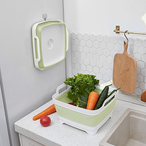 Collapsible Dish Tub 9L-Collapsible Basin Bucket Portable Sink-Outdoor Multiuse Foldable Sink Tub Wash Dish Basin for Kitchen Basin RV Camping (Green)