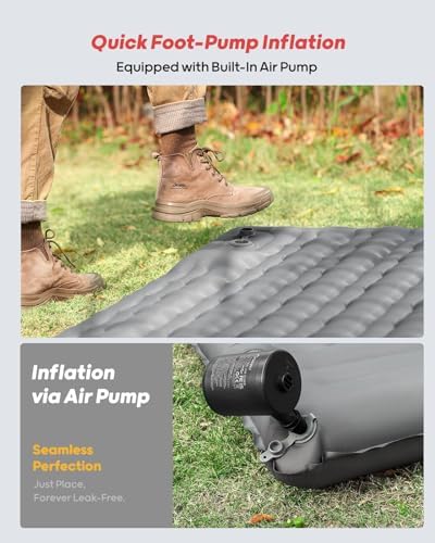 QPAU Camping Sleeping Pad, 2 Person Camping Mat, Enhanced Support for Healthy, with Built-in Foot Pump, 4.7 Inch Durable Sleeping Mattress for Camping, Hiking, Backpacking and Home