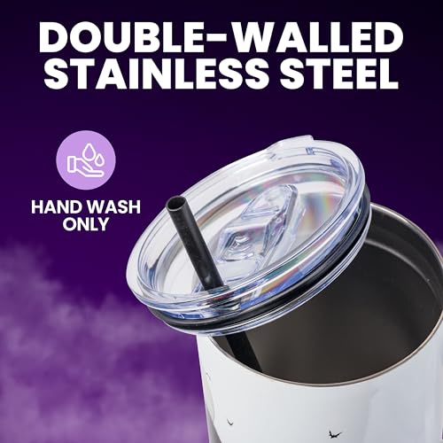 Silver Buffalo Disney Nightmare Before Christmas by Tim Burton Jack Skellington Hill and Moon Stainless Steel Tumbler with Handle and Straw, Fits in Standard Cup Holder, 40 Ounces