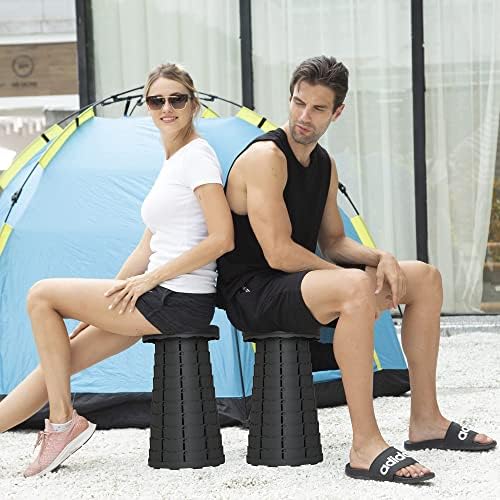 ALEVMOOM Telescoping Stool with Cushion, Collapsible Retractable More Sturdy Capacity 440Ib, Portable Camping Adjustable Folding Stool for Garden Fishing Hiking Mountain BBQ