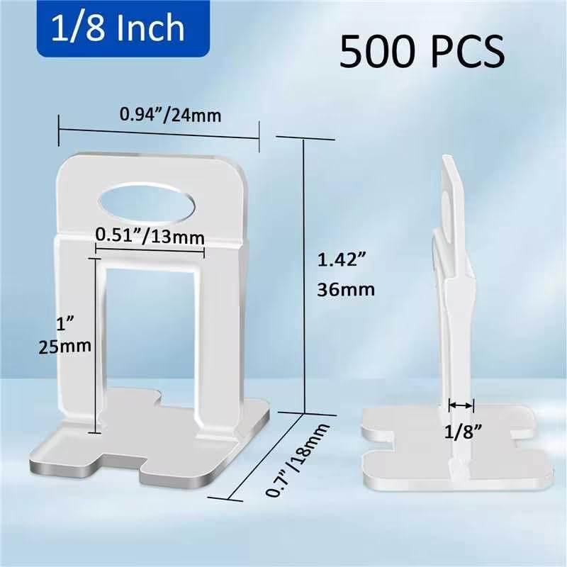 DGSL Tile Leveling System Clips - 500-Piece DIY Tiles Leveler Spacers - Tile Leveling System for Professional Ceramic Tile and Stone Installation (1/8 Inch)