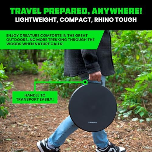Rhino USA XL Portable Toilet for Camping (400lbs Capacity) Retractable Portable Toilet for Adults & Kids with Adjustable Height (4-16 Inches) Collapsible Portable Potty Camping Toilet for Camp/Car