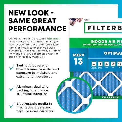 Filterbuy 20x25x1 Air Filter MERV 13 Optimal Defense (6-Pack), Pleated HVAC AC Furnace Air Filters Replacement (Actual Size: 19.50 x 24.50 x 0.75 Inches)