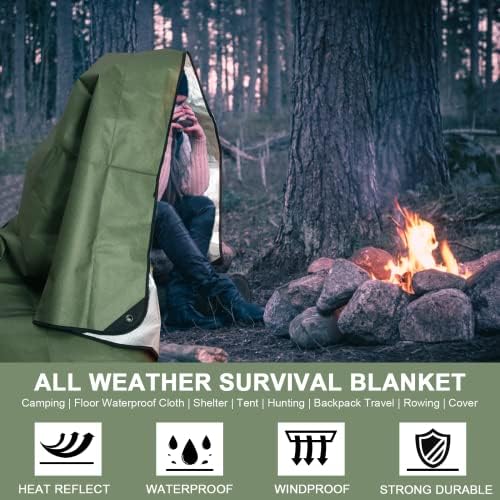 Heavy Duty Survival Blanket -Multifunctional Reflective Tarp Thermal Blanket - 60" x 83" Waterproof Sandproof for Camping Hiking Outdoors Multifunctional Emergency Blanket…