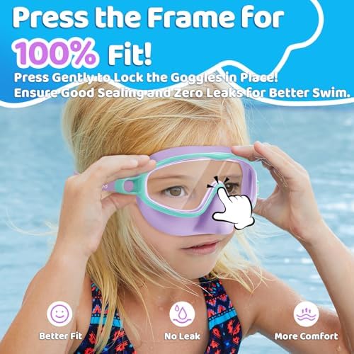 Vvinca Swim Goggles with Nose Cover, 2 Pack Wide View Diving Mask Anti-Fog UV No Leak Toddlers Swimming Goggles for Kids 3-15