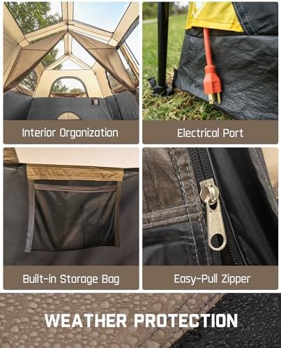 FanttikOutdoor Instant Cabin Tent 6/8/10/12 Person Camping Tent Setup in 60 Seconds with Rainfly & Windproof Portable with Carry Bag for Family Camping & Hiking, Upgraded Ventilation, Khaki