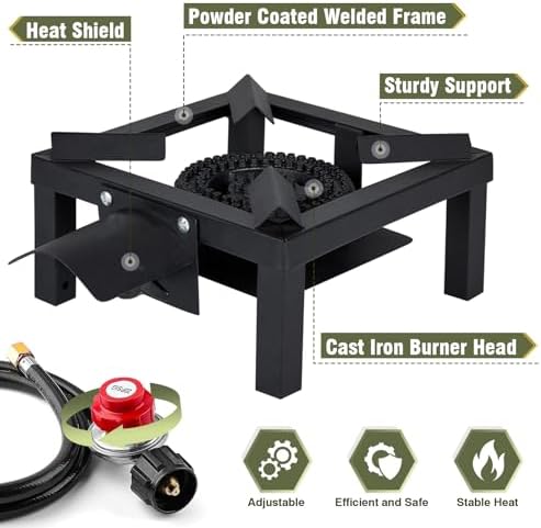 BESTFIRE Propane Burner,100,000 BTUs High Pressure Single Propane Stove with 4.1ft 0-20Psi Adjustable Hose with Regulator,Gas Stove for Outdoor Cooking, Turkey Fry, Seafood Boil