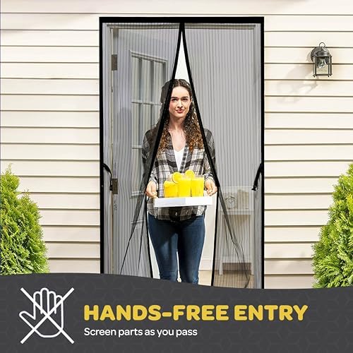 Hands-Free Magnetic Screen Door, Heavy Duty, Self Sealing Screen Door Mesh Protector, Pet and Kid-Friendly, Stay-Open Buckle, Keeps Bugs Out While Letting Nature in, Fits Door Size (34" x 82")