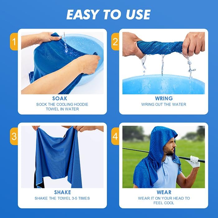 4 Pack Cooling Hoodie Towels for Neck and Face, UPF 50 Sun Protection & Instant Cooling, Ice Towels for Hot Weather, Soft Breathable Towel for Sport, Work Out, Gym, Camping & More Activities