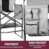 30" Tall Directors Chair with Side Table, 400LBS Bar Height Folding Camping Chair for Makeup Artists, Outdoor Events, Portable Foldable Chair with Cup Holder & footrest - Gray/Black