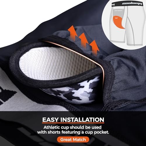 COOLOMG Youth Boys Compression Shorts with Protective Cup Sliding Underwear for Baseball Football Lacrosse Hockey