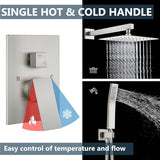 Aolemi Shower Faucet Set Rain Shower System with Handheld Spray Bathroom Shower Combo Rough-in Valve and Shower Trim Kit Included Brushed Nickel 8 Inch Wall Mount Shower Head