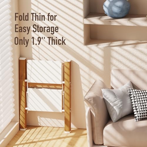 2 Step Lightweight Aluminum Folding Ladder, Portable Step Stool with Anti-Slip Pedals, 330 lbs Capacity for Home, Office, Kitchen（White&Woodgrain）