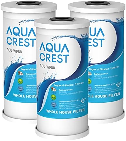 AQUA CREST FXHTC Whole House Water Filter, Well Water Filter Replacement for GE® FXHTC, GXWH40L, American Plumber W10-PR, Culligan® RFC-BBSA, W10-BC, Carbon Filters, 5 Micron, Pack of 3