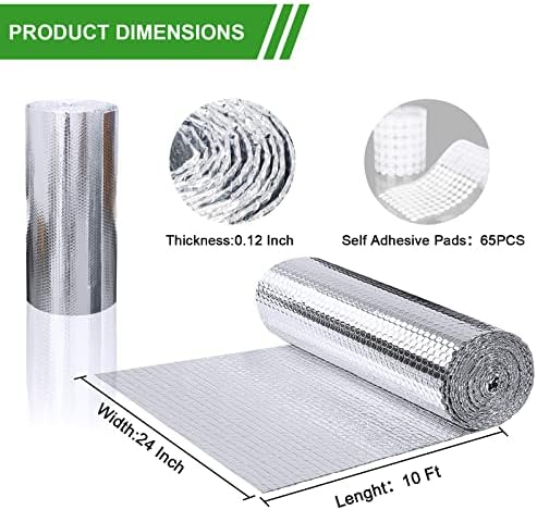 Reflective Bubble Window Insulation for Summer Heat, Sun Reflector for Windows, Insulation Roll for RV Window Insulation, 24"(W) x10 Ft (L) Window Insulation Kit, RV Windwow Coverings.