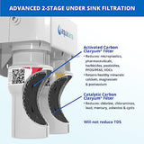 Aquasana Under Sink Water Filter System - Reduces PFAS, Lead, & Chlorine in Drinking Water - Under Counter Claryum Filtration for Kitchen - 2-Stage - Brushed Nickel Faucet - AQ-5200.55