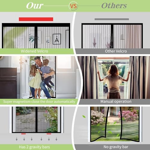 Magnetic Screen Door Closure Fit Door Size 38 x 82 Inch, BSHANO Mesh Door Curtain Screen Size 40"x 83" -36 Stronger Magnets,Heavy Duty,Hands Free Mesh Partition Keeps Bugs Out- Pet and Kid Friendly