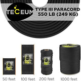 TECEUM 5/32" Paracord Rope 1000 – 1000ft / 200ft / 100ft / 50ft – Tactical Parachute Cord 4mm – 45+ Colors – Nylon String for Survival & Camping Gear – Stripe Cord for Survival – Utility Rope