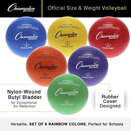 Champion Sports Rubber Volleyball, Official Size, for Indoor and Outdoor Use - Durable, Regulation Volleyballs for Beginners, Competitive, Recreational Play - Mutiple Styles