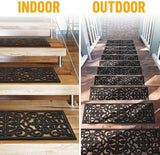 Ottomanson Indoor/Outdoor Hose-Wash Iron Wrought Design Non-Slip Rubber 10" x 30" Modern Stair Treads for Stairs, Garage, Patio, 5 Pack, Black Floral