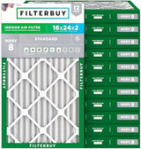 Filterbuy 16x24x2 Air Filter MERV 8 Dust Defense (12-Pack), Pleated HVAC AC Furnace Air Filters Replacement (Actual Size: 15.38 x 23.38 x 1.75 Inches)