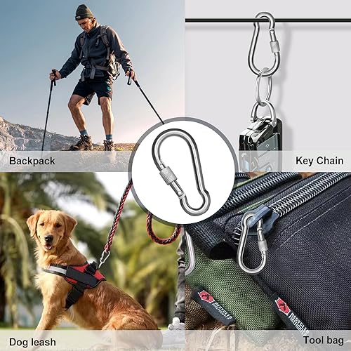 KINLINK 15 Pack Screw Locking Carabiner, 3.15 inch Heavy Duty Carabiner Clips, 304 Stainless Steel Small Caribeener Clips, Caribiniers for Outdoor Camping, Swing, Hammock, Hiking, Quick Link