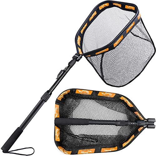 PLUSINNO Floating Fishing Net for Steelhead, Salmon, Fly, Kayak, Catfish, Bass, Trout Fishing, Rubber Coated Landing Net for Easy Catch & Release, Compact & Foldable for Easy Transportation & Storage