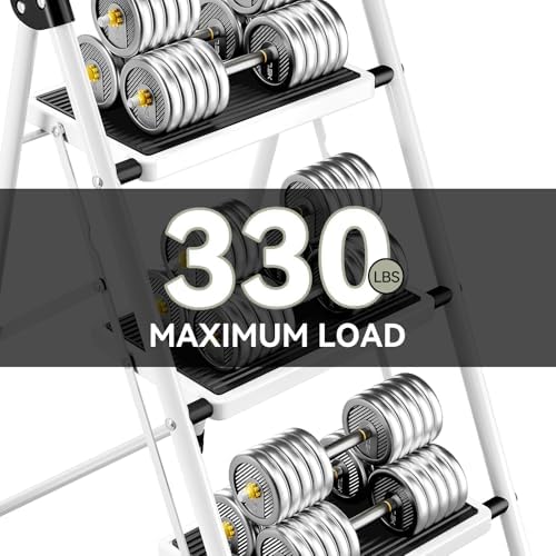 Step Ladder, Folding Step Stool with Wide Anti-Slip Pedal, Sturdy Steel Ladder, Convenient Handrail, Lightweight, Portable Steel Step Stool