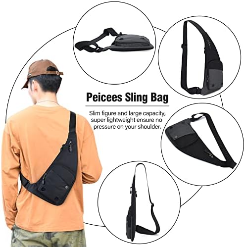 Peicees Sling Bag for Men Women Shoulder Bag Backpack Strap Pockets Chest Bag for Running Hiking Camping Exercise Outdoor