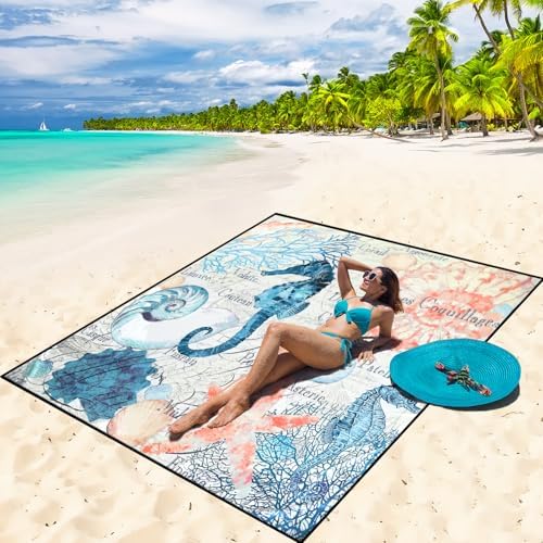 Beach Blanket Waterproof Sandproof Beach Mat 79" X 83" /10'x9'for 2-8 Adults Quick Drying Outdoor Picnic Mat Beach Accessories for Travel, Camping, Hiking
