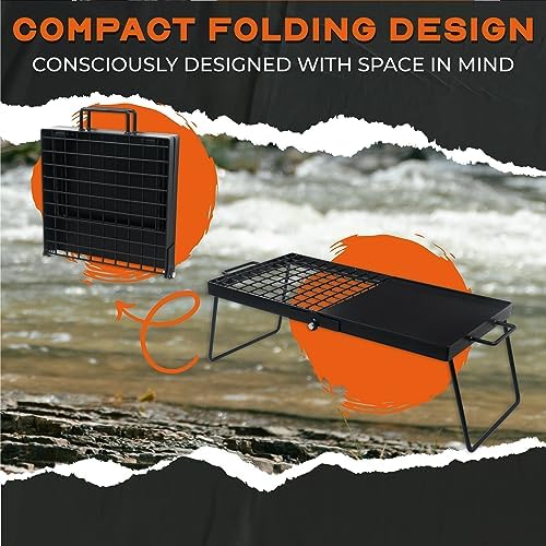 24" Heavy Duty Folding Campfire Grill, Compact Folding Design, Grill Grate & Griddle for Campfire Cooking, Australian Owned