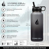 HYDRO CELL Stainless Steel Insulated Water Bottle with Straw - For Cold & Hot Drinks - Metal Vacuum Flask with Screw Cap and Modern Leakproof Sport Thermos for Adults (Graphite/Black 32oz)