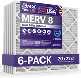 BNX TruFilter 20x22x1 Air Filter MERV 8 (6-Pack) - MADE IN USA – Dust & Pet Defense Electrostatic Pleated Air Conditioner HVAC AC Furnace Filters for Dust, Pet, Mold, Pollen MPR 600 – 700 & FPR 5