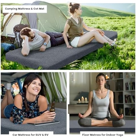 HOMBYS Memory Foam Camping Mattress Pad,Portable Sleeping Pad for Adult,Waterproof Cot Mattress,Roll Up Floor Mattress,Foldable Backpacking Travel Bed for Hiking,Guest Bed